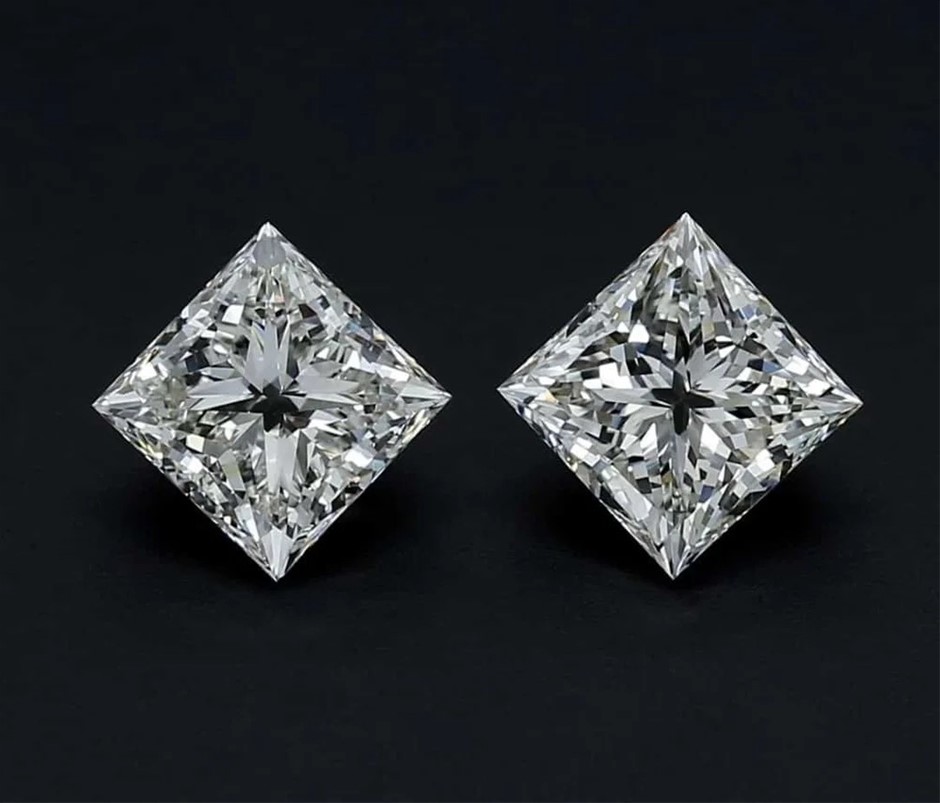 0.11 Carat white princess cut diamond pair