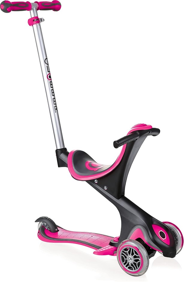 GLOBBER Evo Comfort Kids Scooter Seated Ride On, Deep Pink.