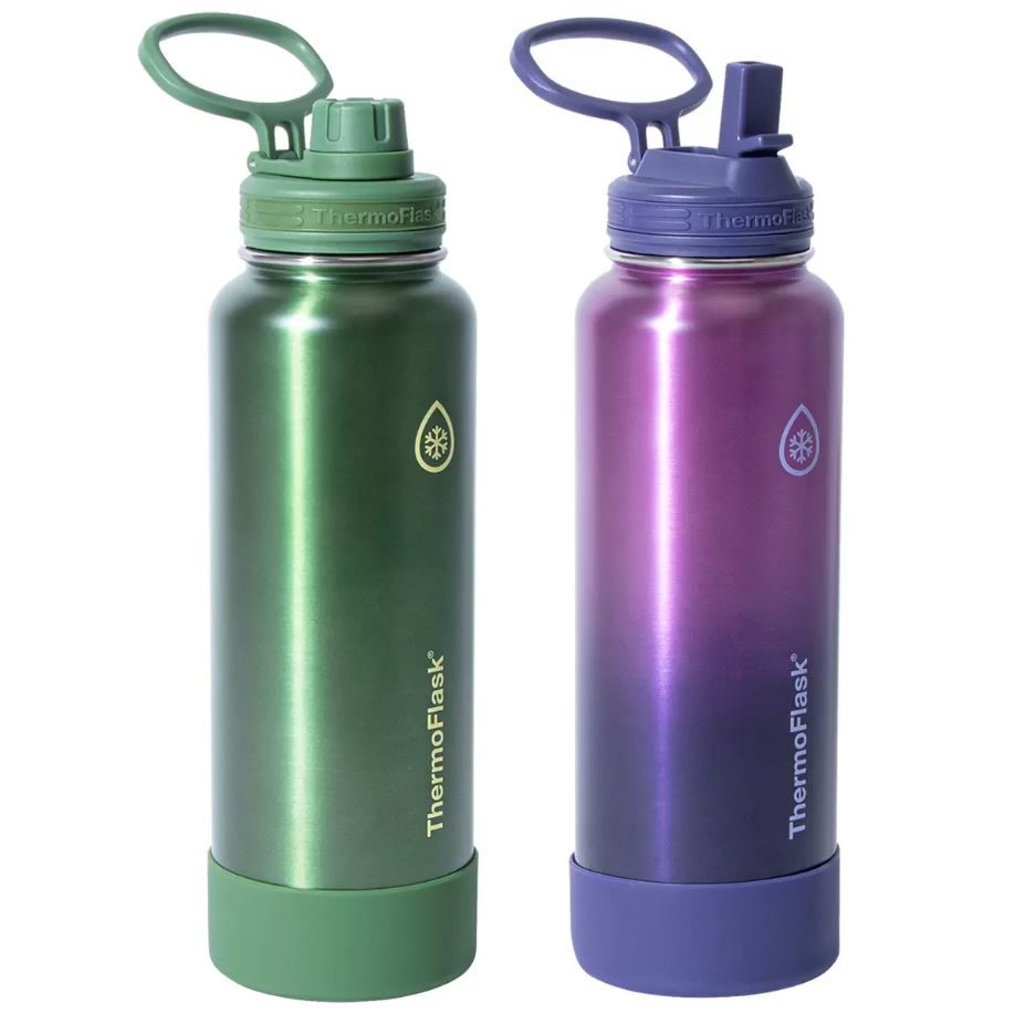 THERMOFLASK Double Insulated Wall Stainless Steel Bottles, 1.2L, Green & Pu
