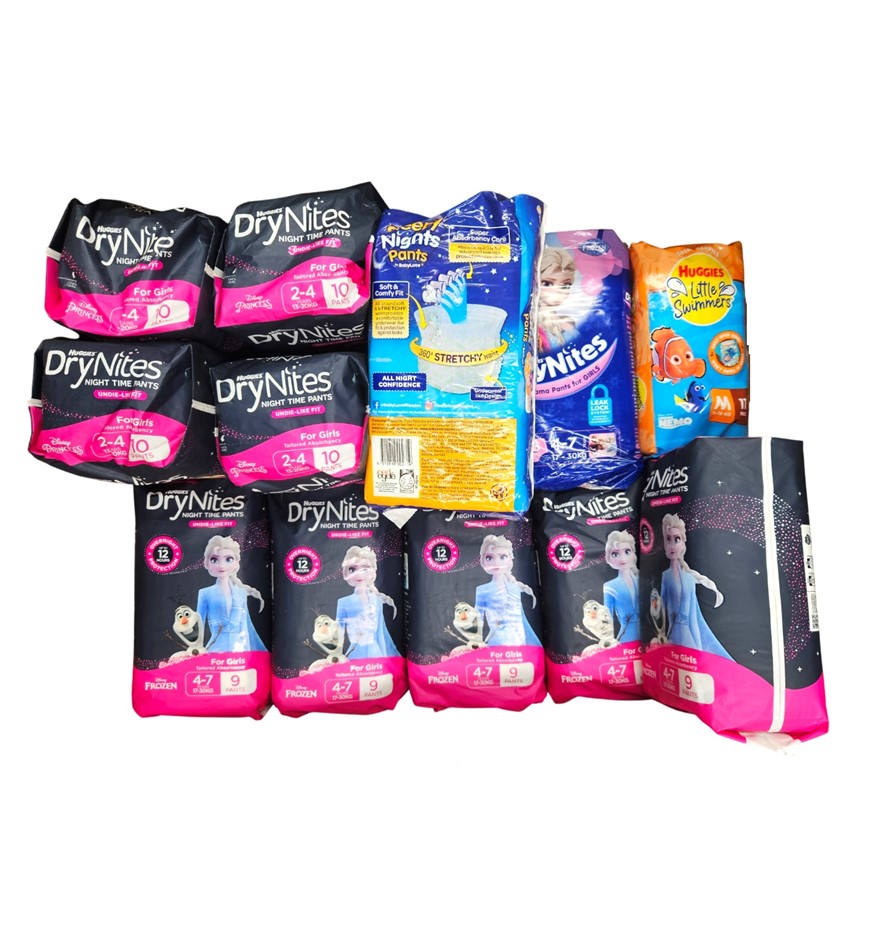 12 x Assorted Drynites Packs For Girls, For 2-4 Years, 4-7 Years & More.