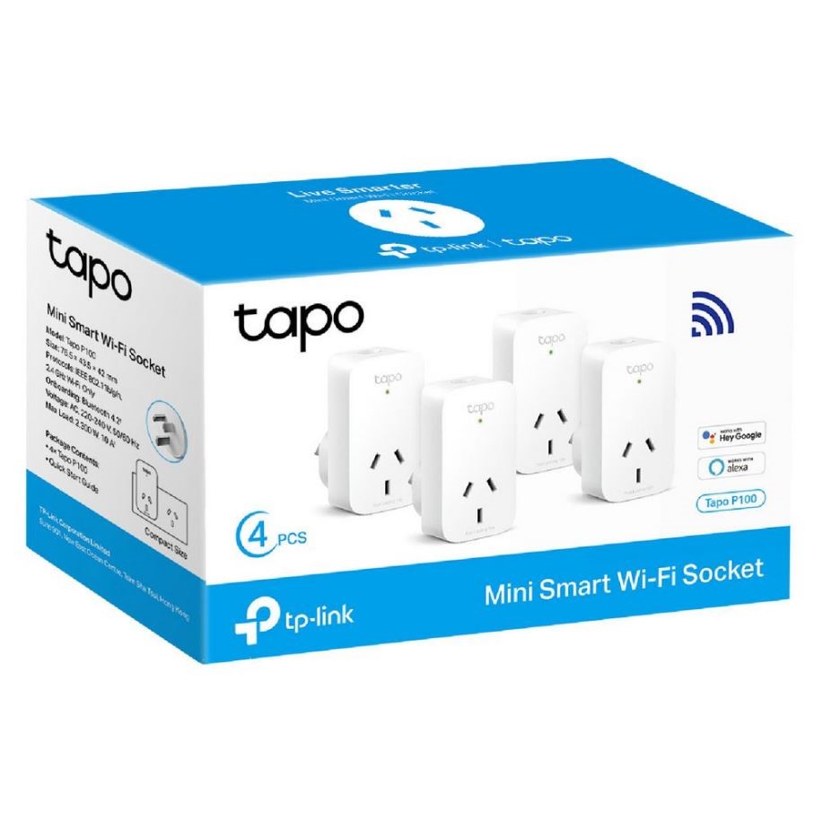 TP-LINK TAPO Pack of 4pc Mini Smart Wi-Fi Plug, Model TAPO-P100. N.B: Damag