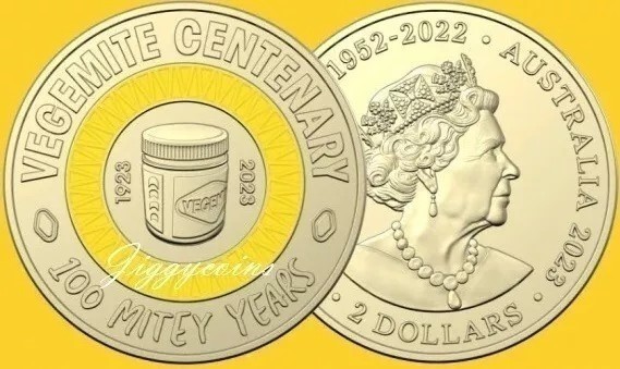 UNC 2023 $2 Vegemite Yellow RARE Coloured two $Coin