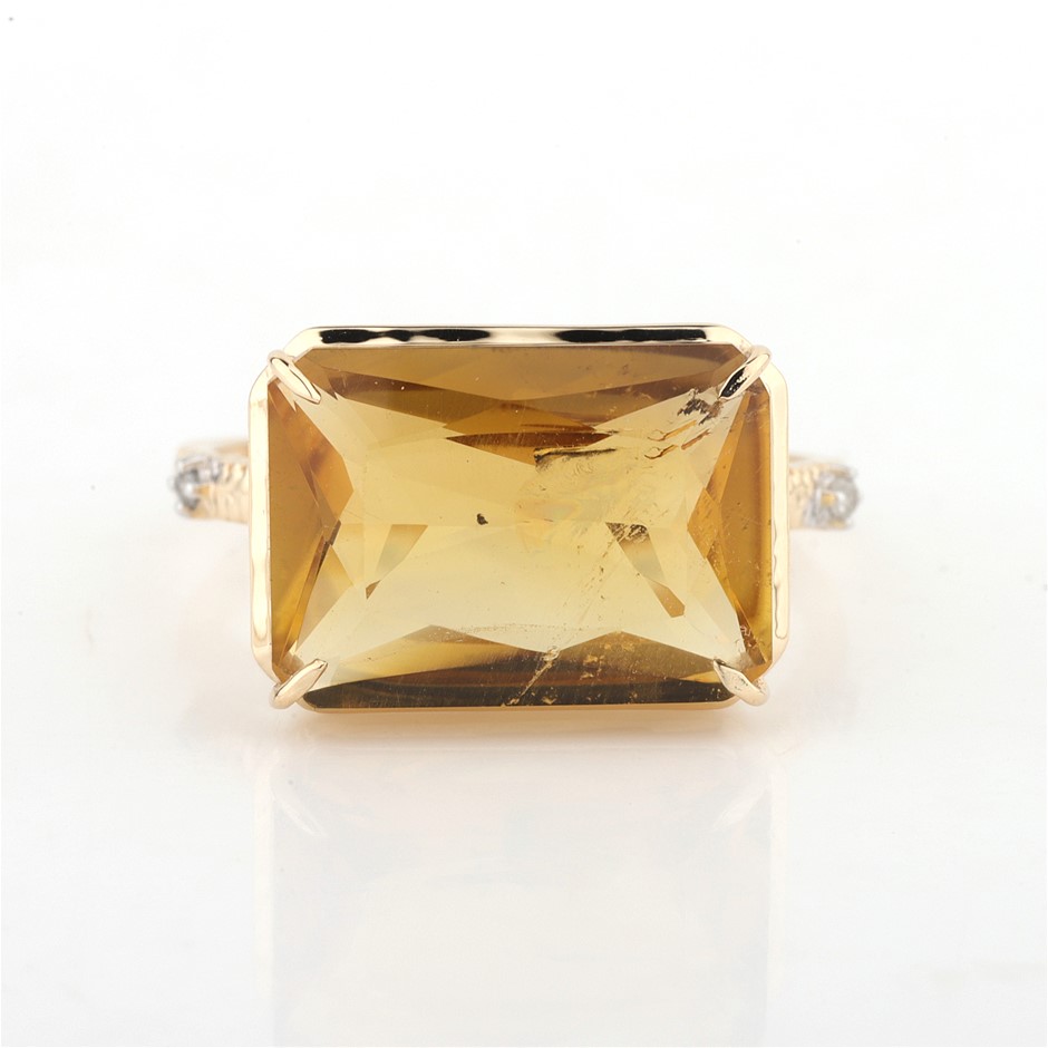 Yellow Gold Natural Citrine & Diamond Ring  with Valuation