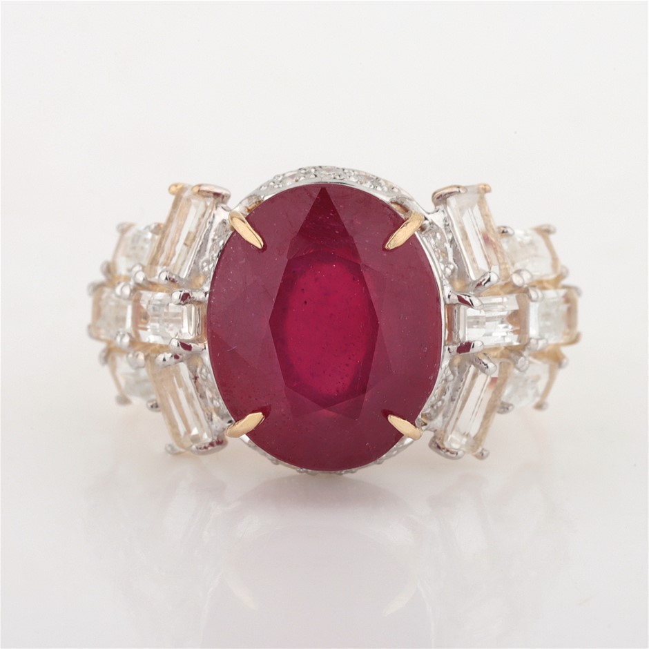Yellow Gold Natural Ruby & Diamond Ring with Valuation