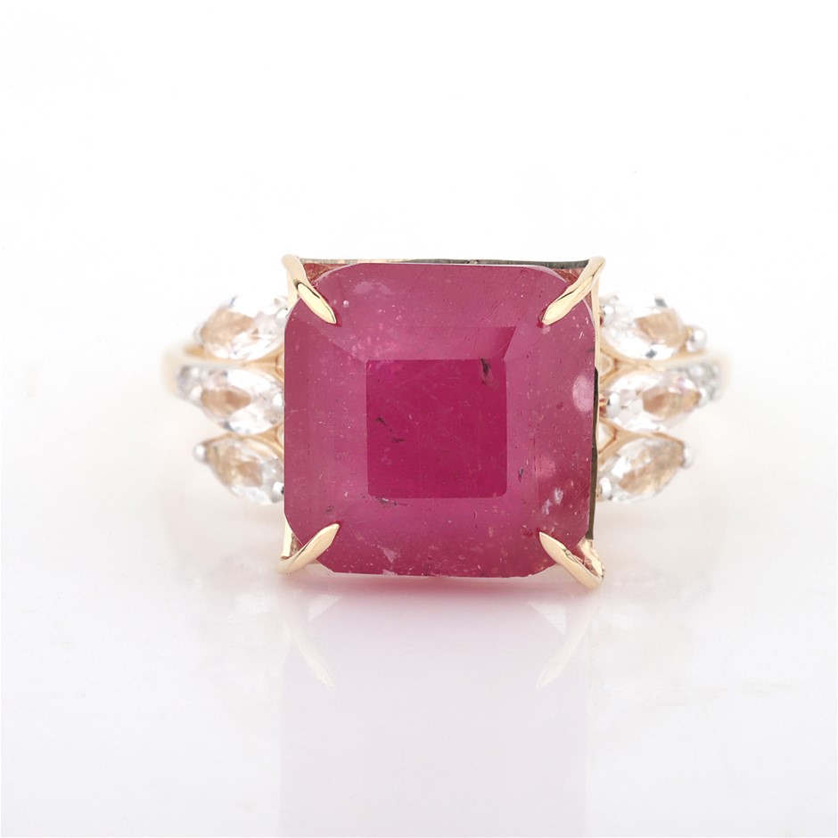 Yellow Gold Natural Ruby & Diamond Ring with Valuation