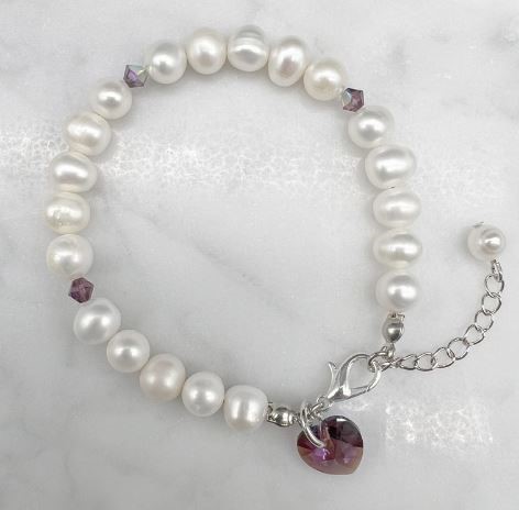 7-8mm Potato & Baroque Pearl Amethyst Shimmer Swarovski® Heart Bracelet