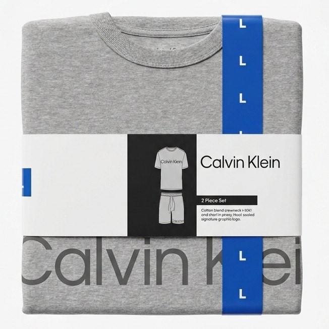 CALVIN KLEIN 2 Piece Men's PJ Set, Size L, 60% Cotton, Grey Heather, NP2801