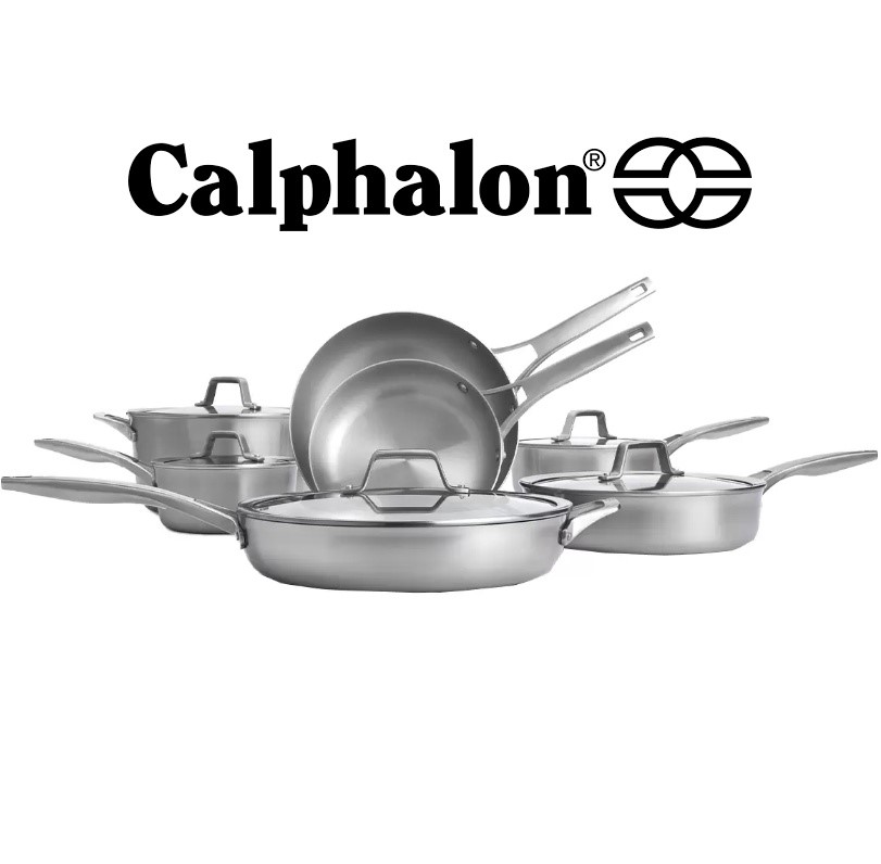 CALPHALON Premier Stainless Steel Cookware Set 12 Pieces. NB: marks/scratch