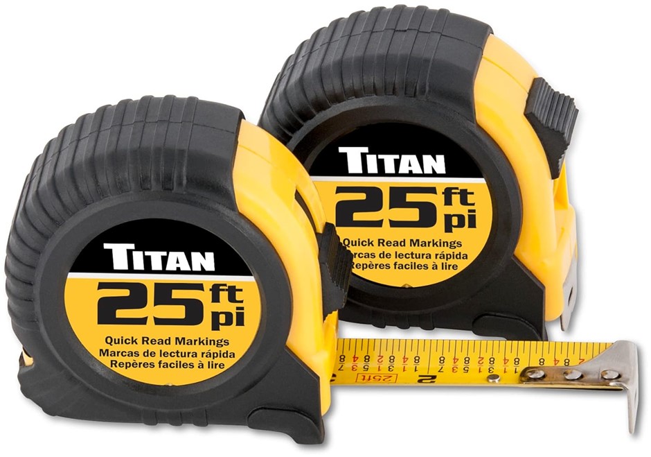 Pack of 2 x TITAN Tools 10901 25' Quick-Read Tape Measure.