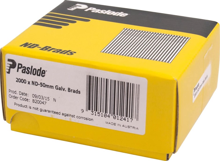 Pack of 2000 x PASLODEe 50mm ND Series 14 Gauge Galvanised Brads.