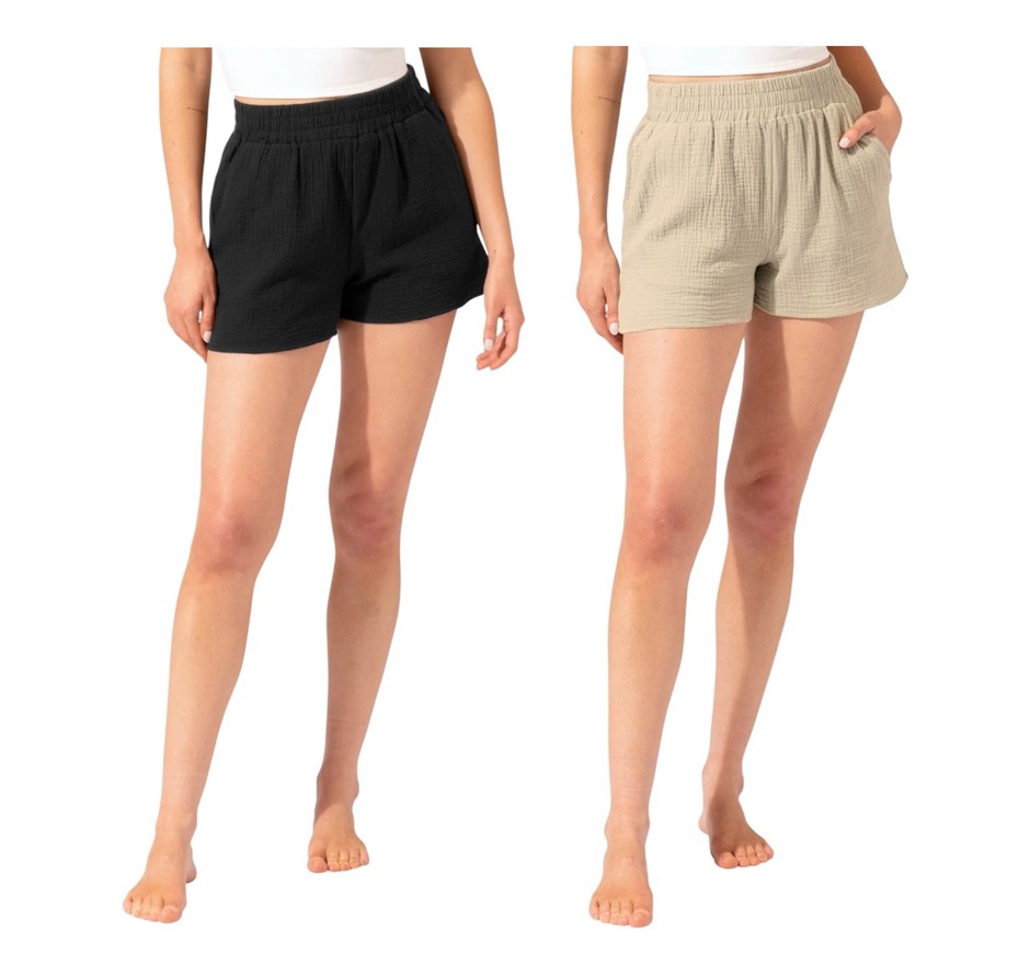 2 x BOSTON TRADERS Women's Gauze Shorts, Size XL, 100% Cotton, Black & Sand