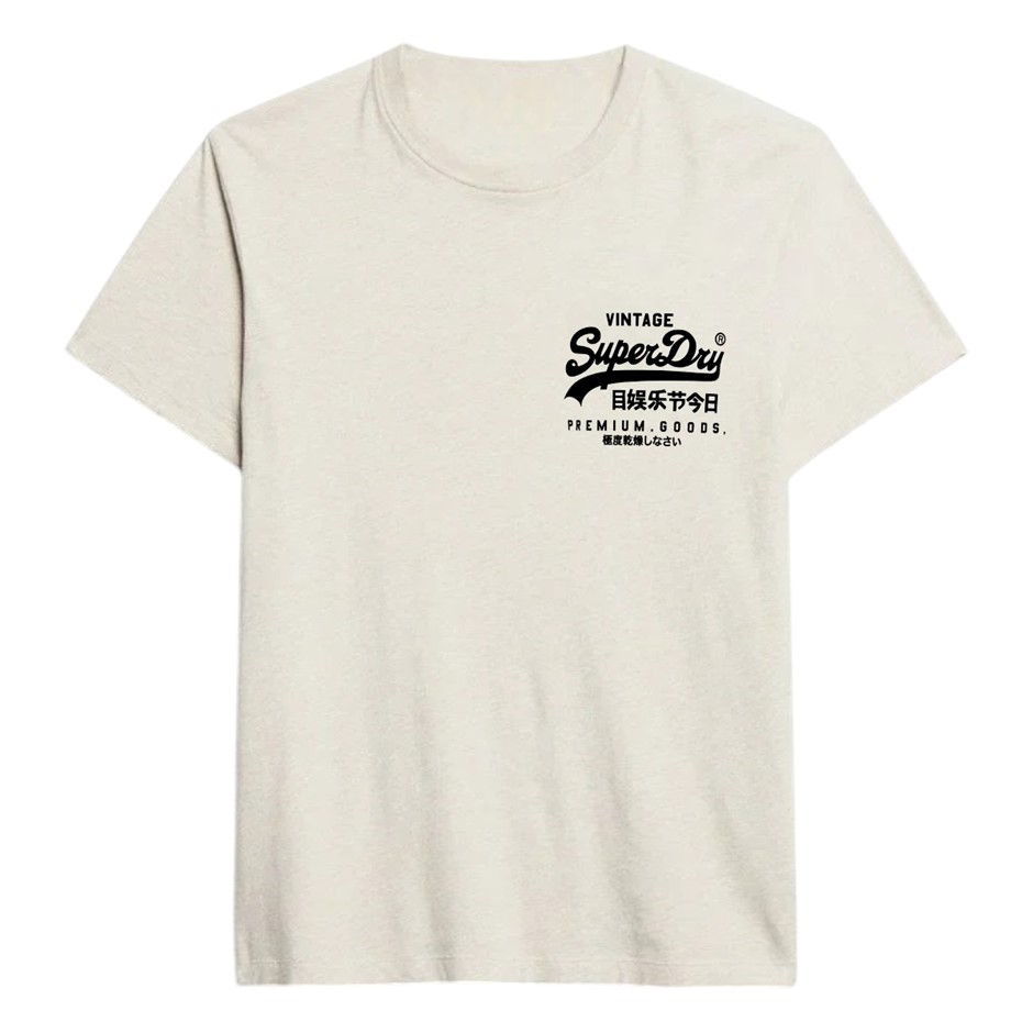 SUPERDRY Vintage Logo Chest Tee, Size 2XL, 60% Cotton, Oat Cream Marle (KOT