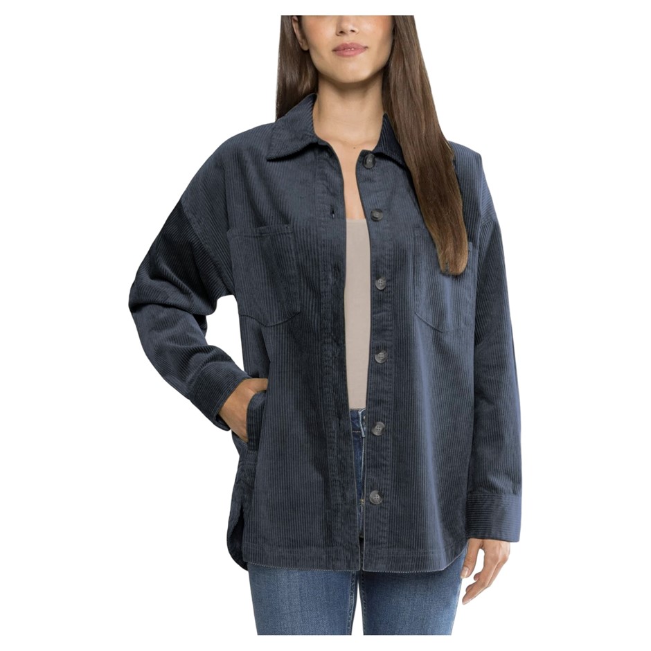 MATTY M Women's Corduroy Shirt Jacket, Size L, 98% Cotton, Denim. Buyers N