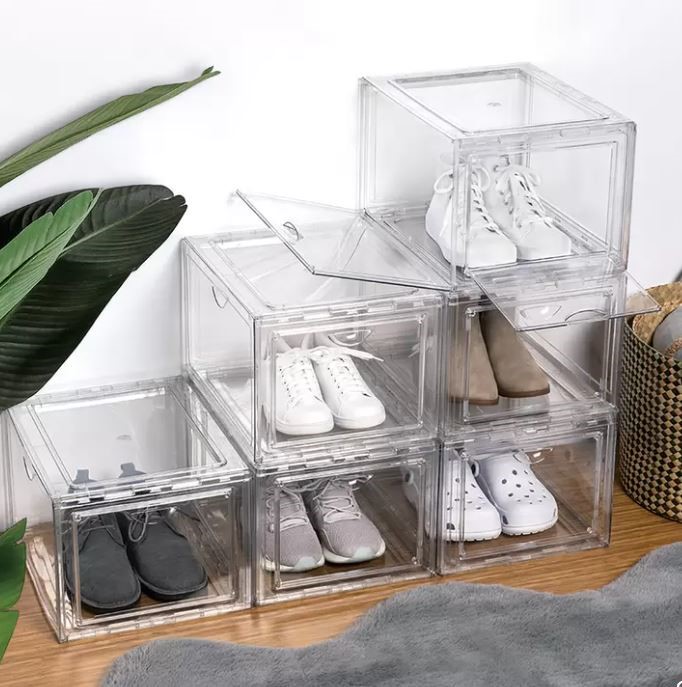 Stackable Shoebox And Organiser, 4-Pack. Brand New. NB: Slight box damage