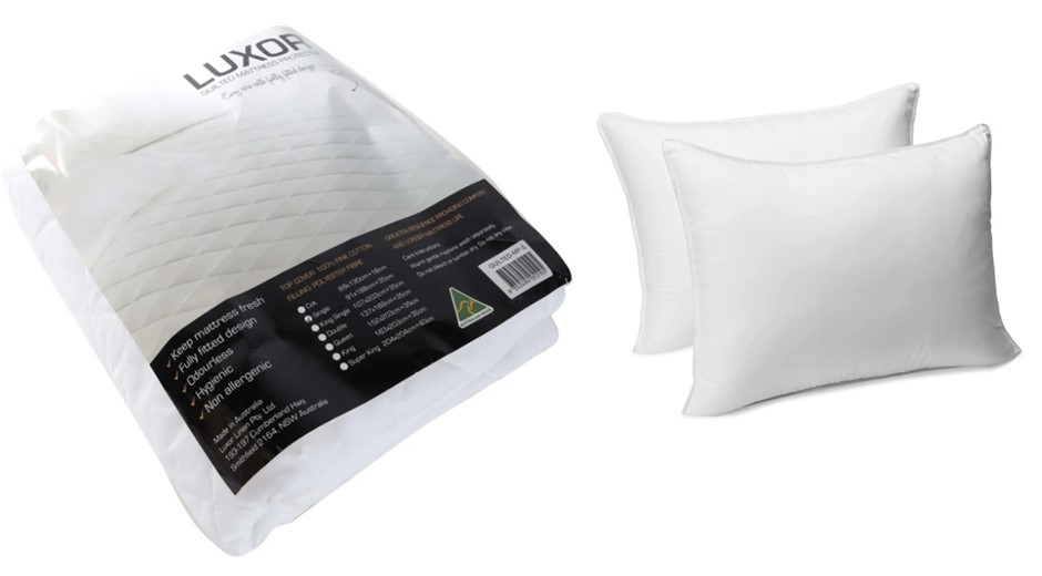 BEDDING BUNDLE: LUXOR Double Quilted Mattress Protector (Damaged packaging)