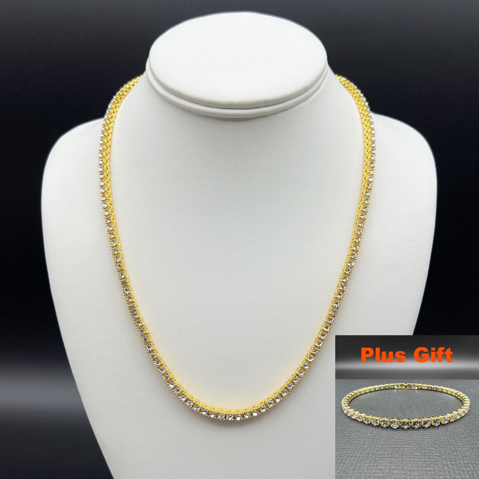 18K Gold-Filled 3mm Necklace with Simulated Diamonds - 50.8cm
