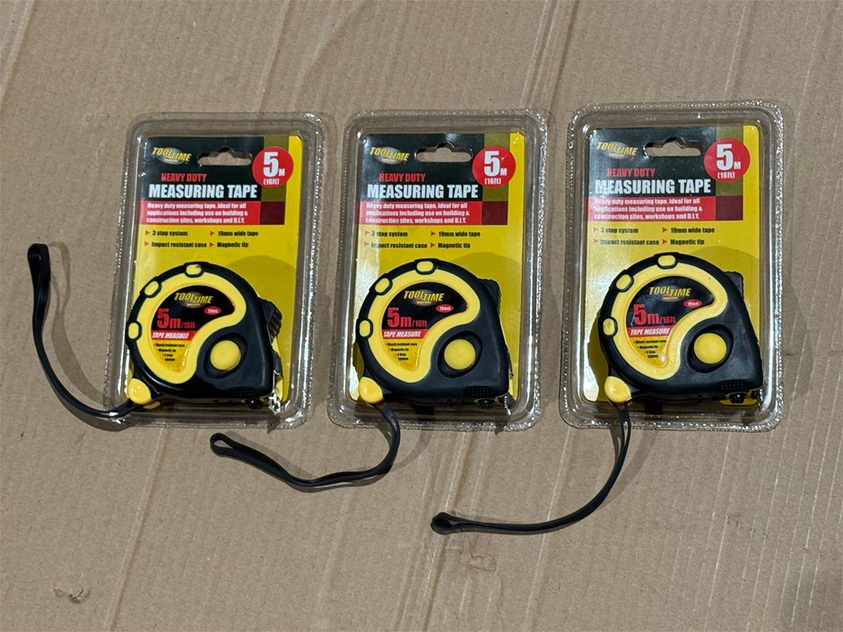 Tooltime 5m Tape Measure, Heavy Duty, Magnetic Tip x 3 units, Brand NEW
