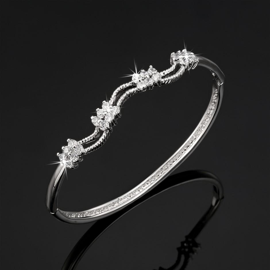 925 Sterling Silver Plated Bangle Featuring 24 Crystals by Swarovski®