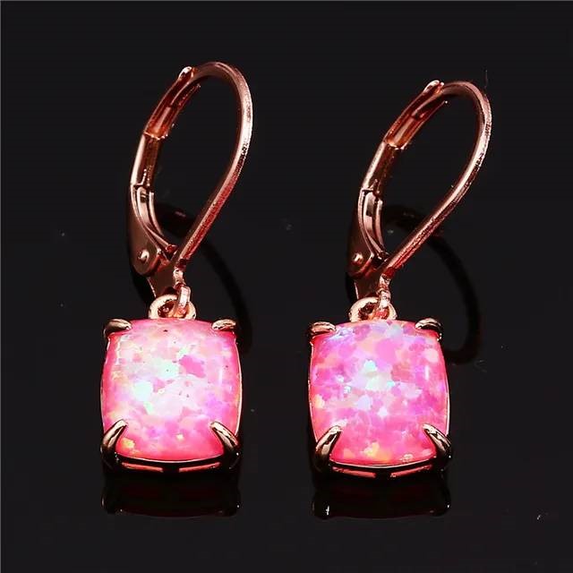 Designer Simulated Opal Drop Earrings in Rose