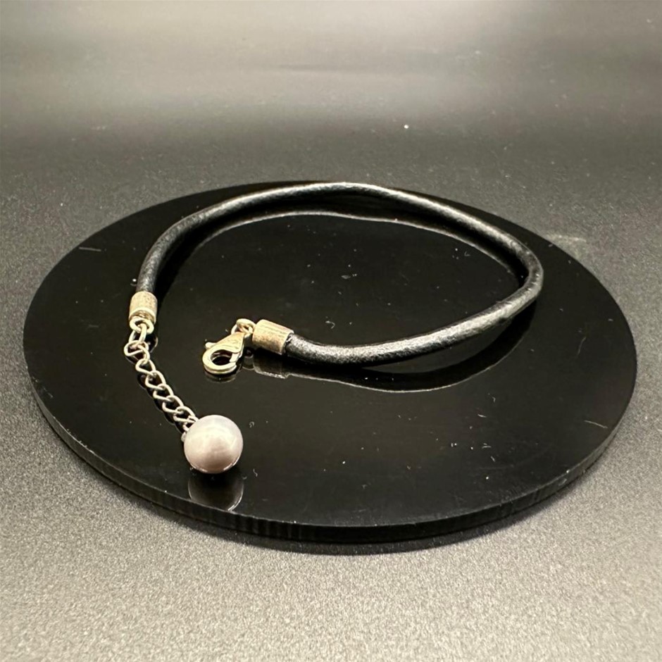 Designer Silver Ball Black Leather Bracelet