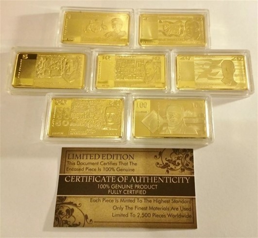 COA. (Set) 7 x 1 Troy OZ "OLD AUST NOTE SERIES" Ingots Finished 999 Gold