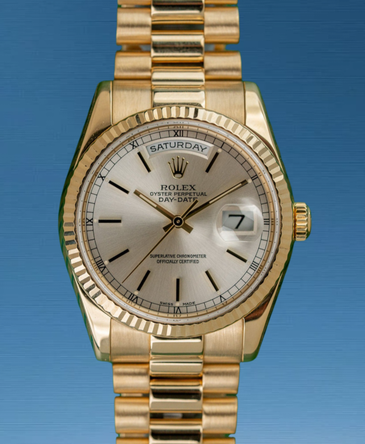 Rolex Day-Date 36 “President” 118238 Silver Dial 18k Yellow Gold BxP & COA