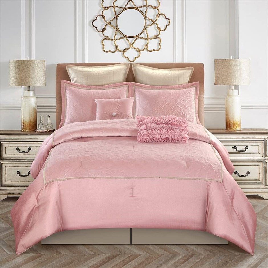 BAMBURY Niclous Comforter 7 Piece Set, Pink, King (12297) NB: Missingg 1 x