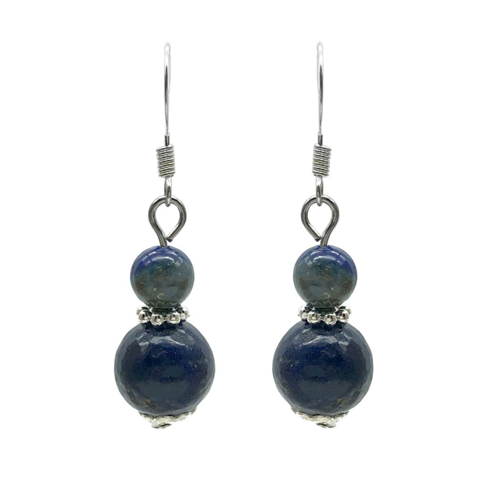 6-10mm Round Lapis Lazuli Silver Plated Drop Earrings