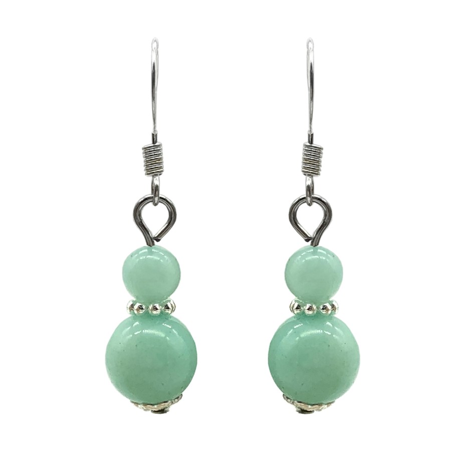 6-10mm Round Malaysia 'Jade' Quartz Silver Plated Drop Earrings