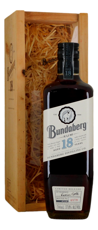 Bundaberg Rum 18 Yr Old in Timber Box #0579 (1x 700mL), QLD.