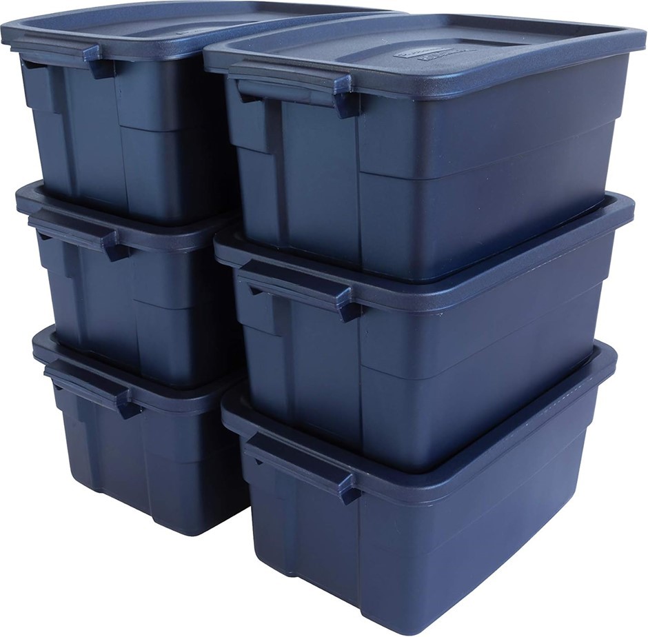 Rubbermaid Roughneck Tote 3 Gal, 6 Pack, Made in USA, Dark Indigo Metallic,
