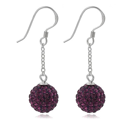 Purple Crystal Disco Ball Earrings made with solid 925 Sterling Silver