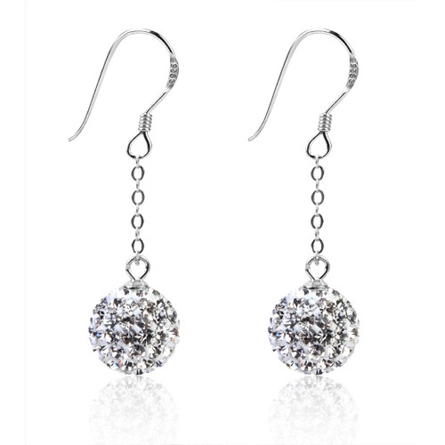 White/Clear Crystal Disco Ball Earrings made with solid 925 Sterling Silver