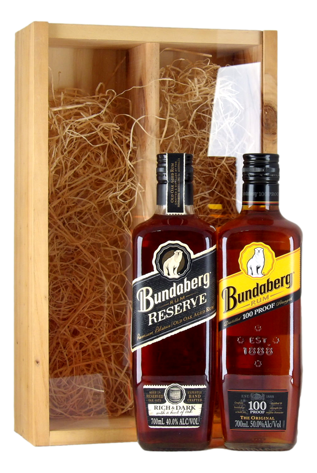 Mixed Bundaberg Rum Pack in a wooden case (2x 700mL), QLD