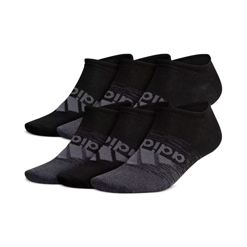 6 Pairs x ADIDAS Men's SuperLite No Show Socks, Shoe Size 6-12, Black/Grey.