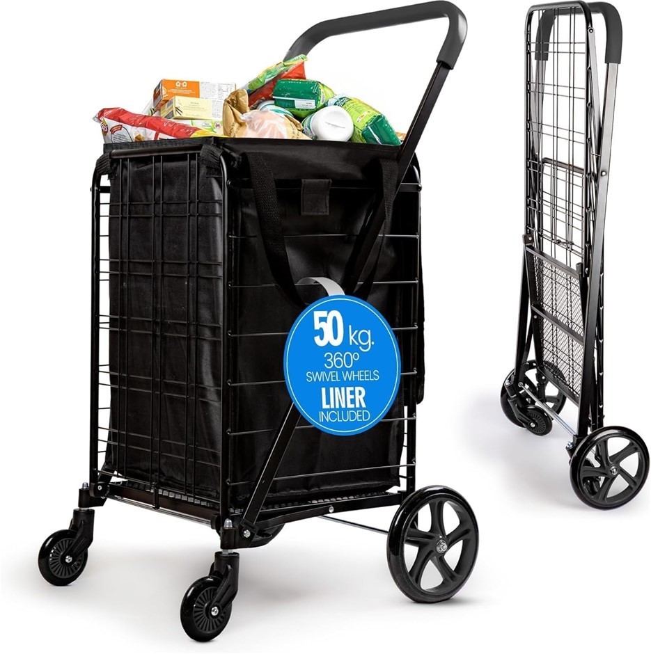 SERENELIFE Shopping Cart With 360° Swivel Wheels.