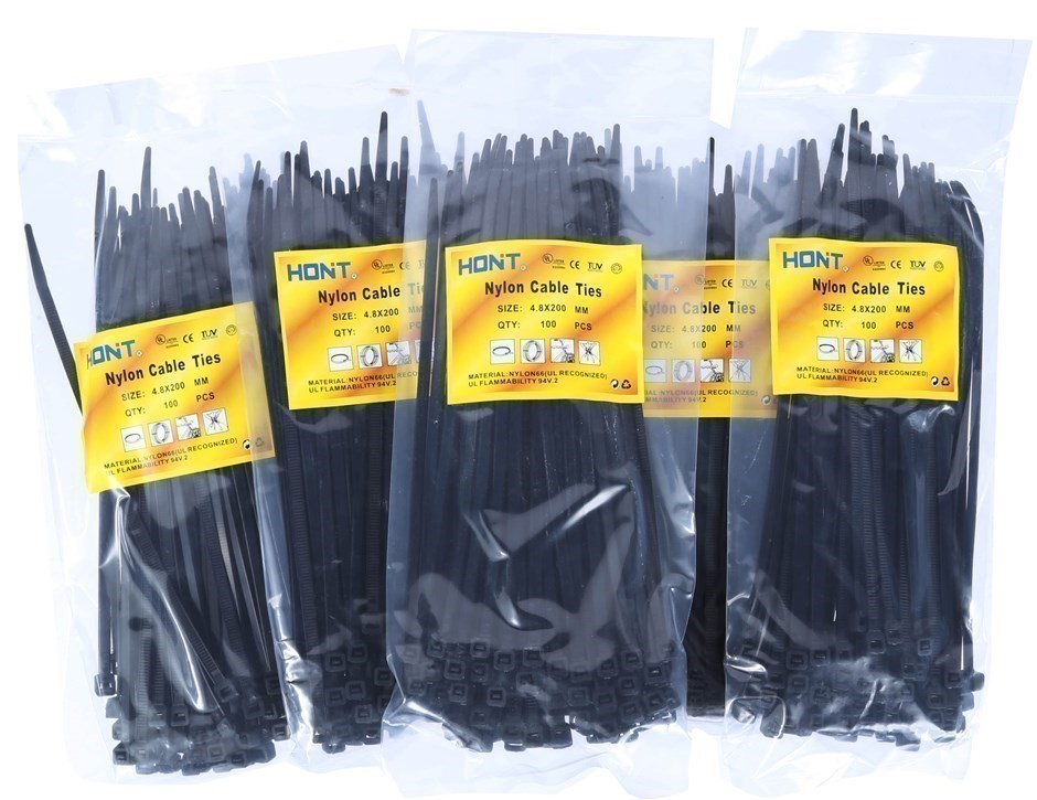 5 Packs Of Cable Ties Each 100pcs, Size: 4.8 x 200mm, Black.