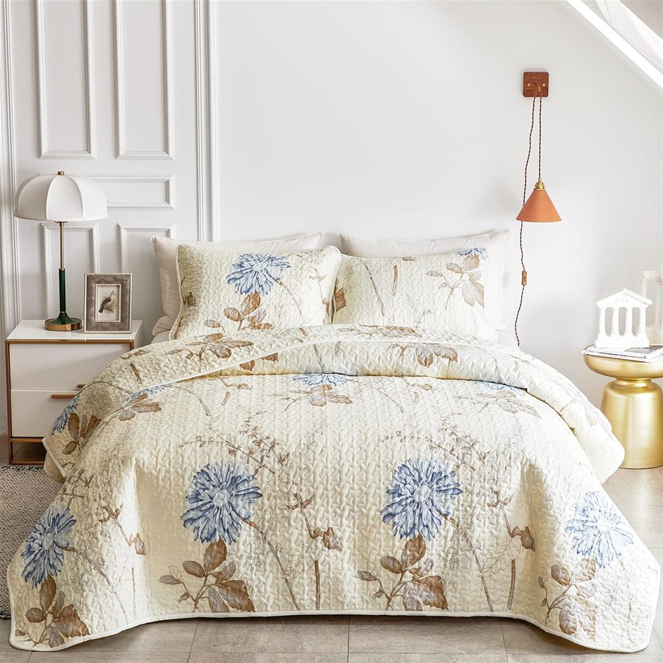 Joyreap 3 Pieces Microfiber Quilt Set, Elegant Flower Botanical Reversible