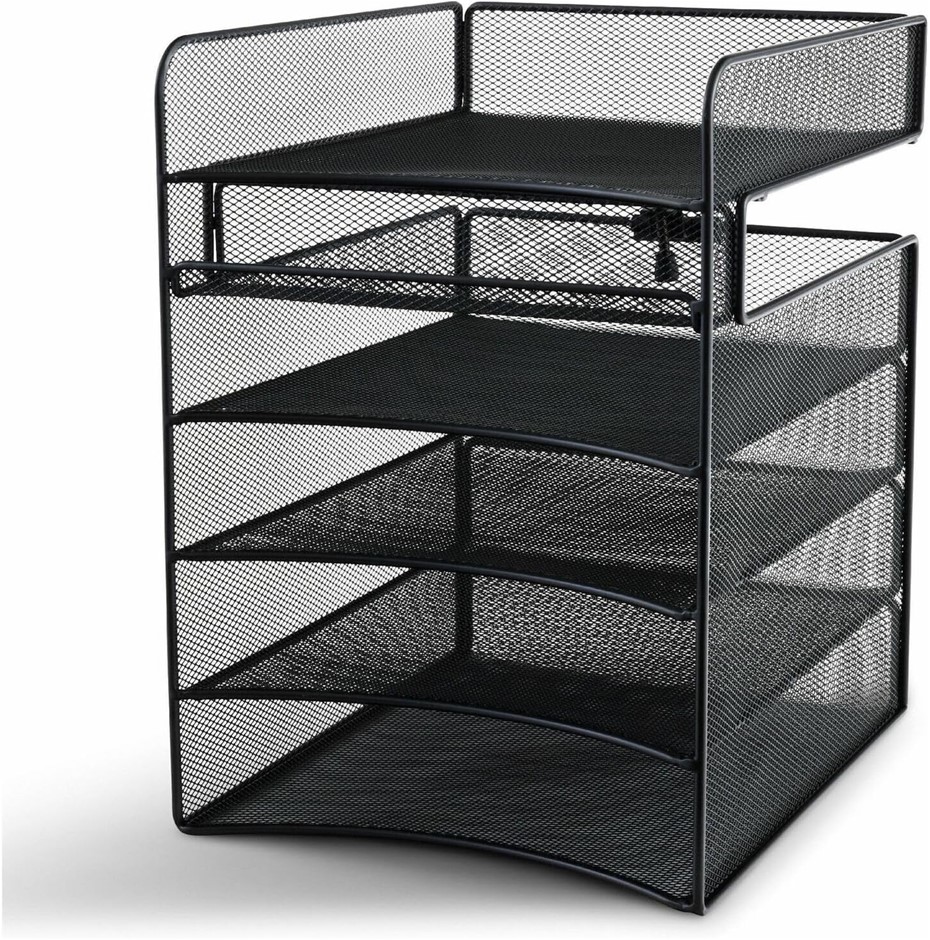 SAFCO Onyx Mesh 5-Tray Underdesk Hanging Organizer 3240BL, Black Powder Coa