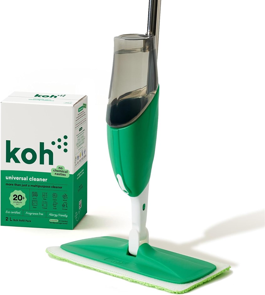 KOH Spray Mop Starter Kit, 5 Reusable Mop Heads & Universal Cleaner, Austra