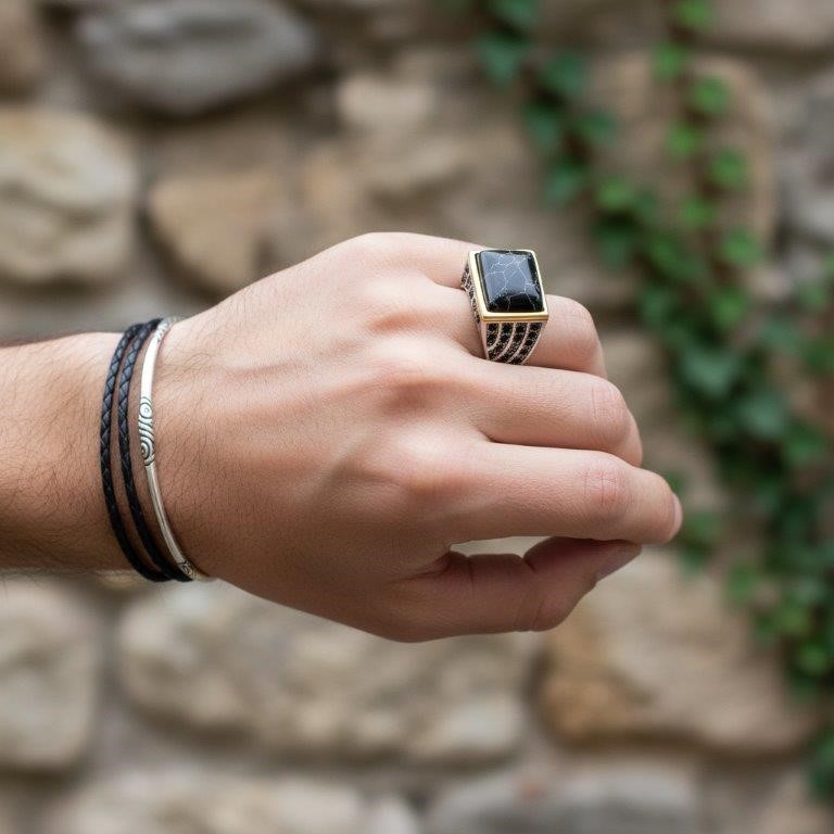 Italy Stamps 925 Silver  Hip Hop Men's Ring (Stamps)-10 US