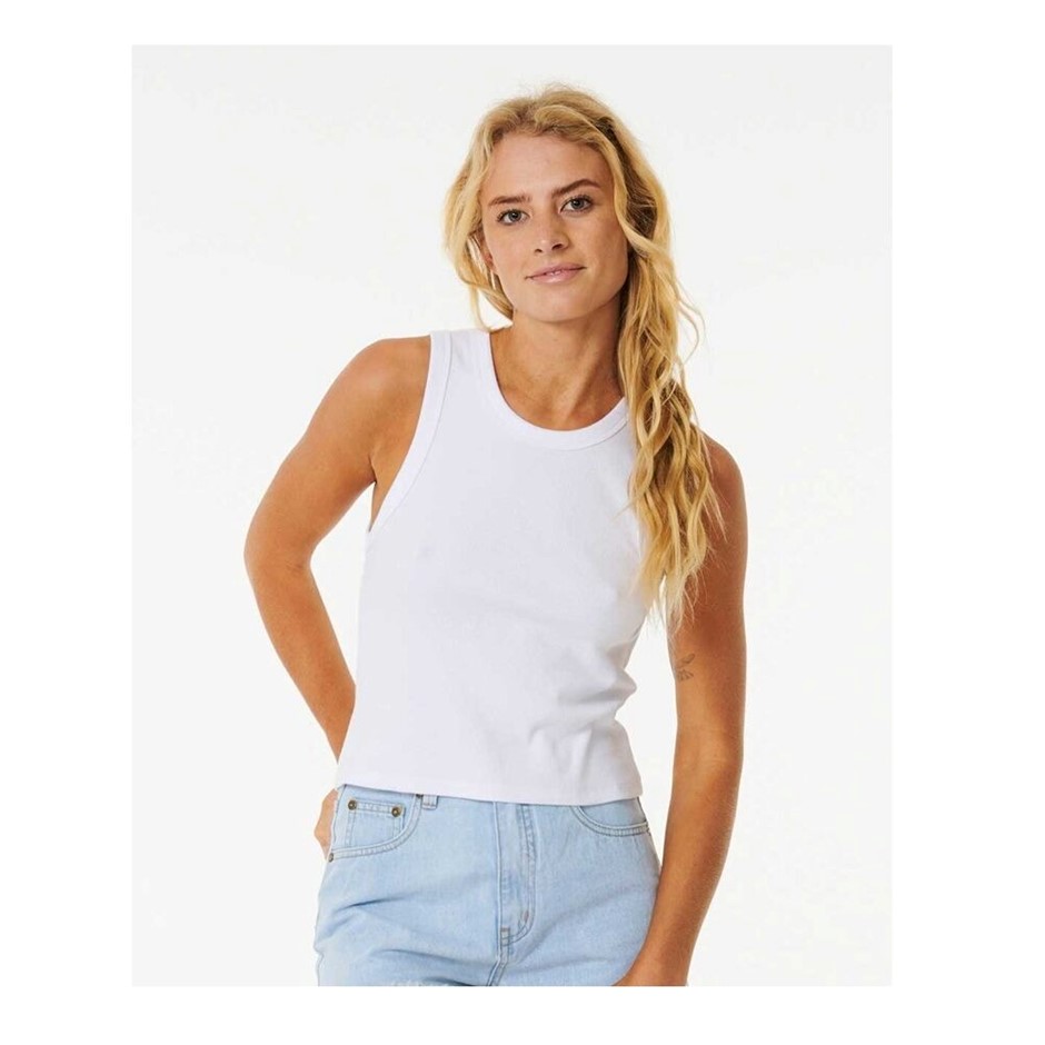 RIP CURL Women's Classic Ribbed Tank Top, Size S, Optical White. RRP: $39.9