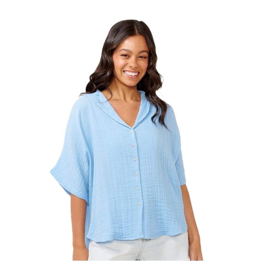 RIP CURL Women's Premium Surf Short Sleeve Shirt,  Size 2XL, Mid Blue. RRP: