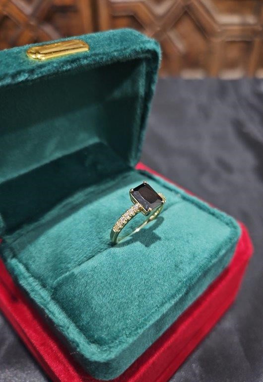 14K/Italy 2.0ct Black Emerald Cut Yellow Gold Ring(stamped)Warranty -7US