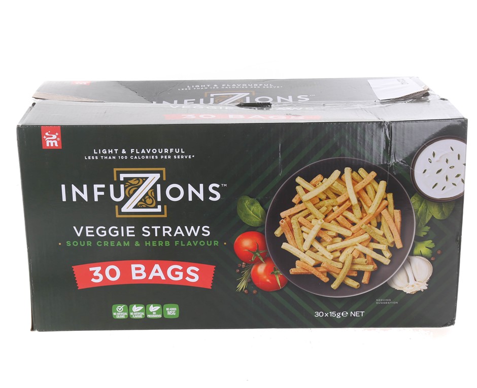2 x INFUZIONS 40pk Veggie Straws:Sour Cream & Herb Flavour 15g. N.B: Not in