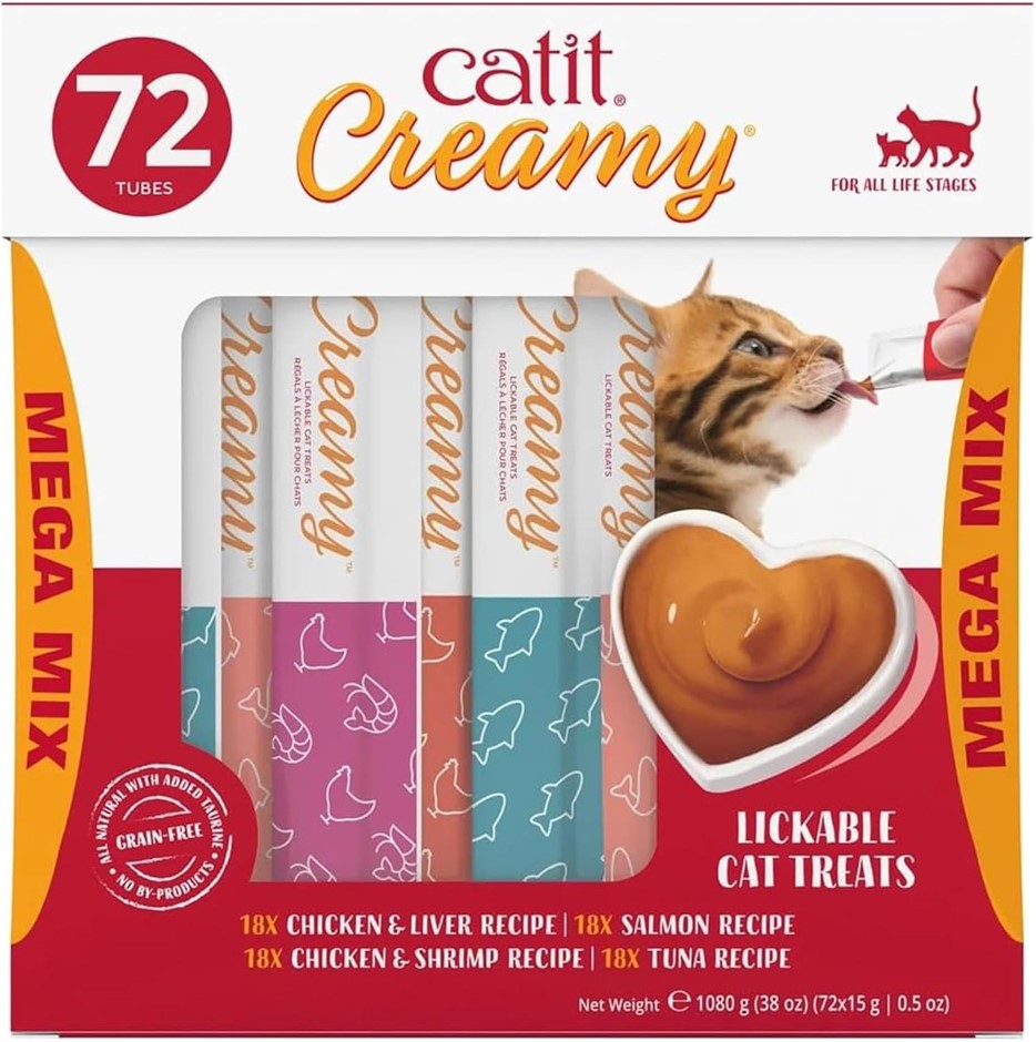 2 x Box of 72pc CATIT Creamy Likable Cat Treats, 1080g. N.B: Damaged packag