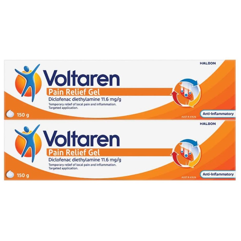 2 x VOLTAREN Pain Relief Gel, 150g. N.B: Damaged packaging.