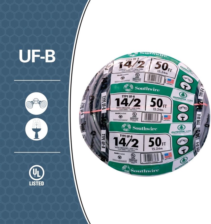 2 x Southwire 13054222 14/2WG UF Wire 50-Foot