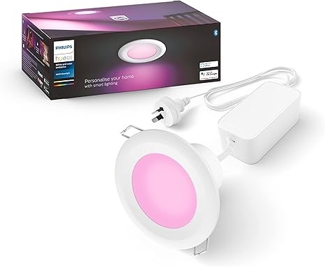 PHILIPS HUE Akari White Colour & Ambience Downlight, 90mm. NB: Flashes/Flic