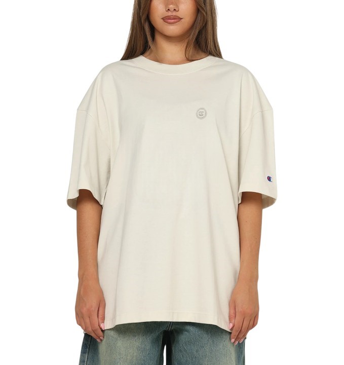 2 x CHAMPION Women's Legacy Oversized C-Logo Tee, Size 2XL, Cotton, Ivory W